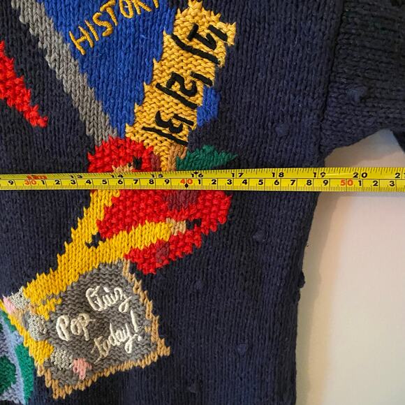 Vintage Knit Teacher Sweater Women's size Medium Navy Blue Red Math History - Picture 9 of 10